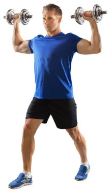 Kafkasyalı bekar bir adam ağırlık egzersizi yapıyor.