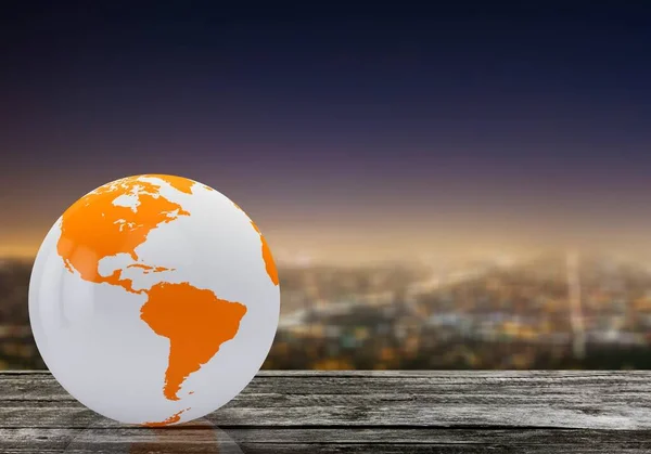 Globe Earth Wooden Table Close — Stock Photo, Image