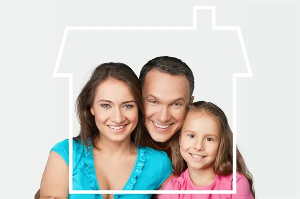 Happy Family Father Mother Child Model Home Real Estate Concept — Stock Photo, Image