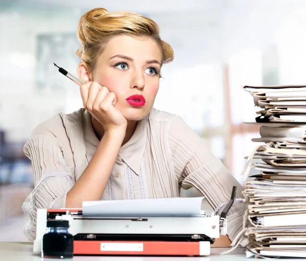 Tired Businesswoman Stack Documents — Stock Photo, Image