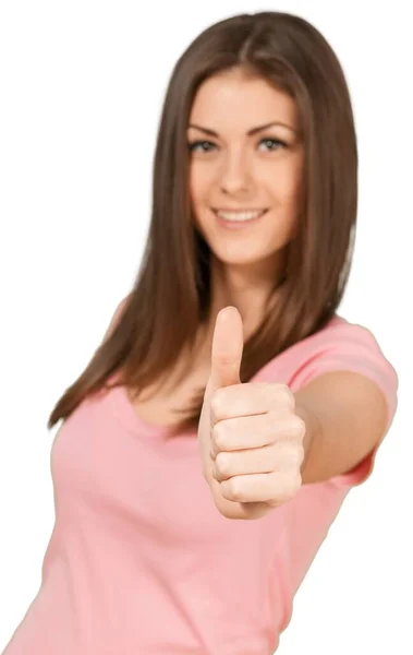 Friendly Young Woman Thumb Isolated — Stock Photo, Image