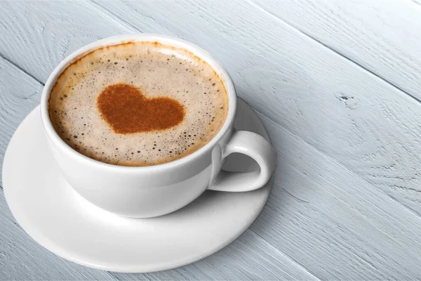 Latte Kawa Symbolem Serca Tle Zbliżenie — Zdjęcie stockowe