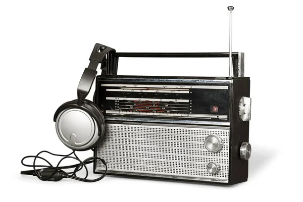 Nero Vecchio Retro Radio Portatile Cuffie — Foto Stock