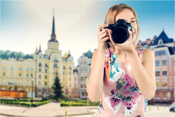 Woman Taking Photos Dslr Camera — Stock Photo, Image