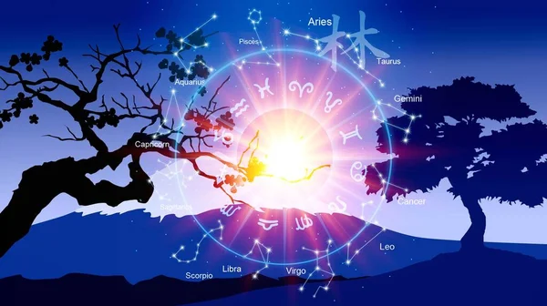 Znaki Zodiaku Wewnątrz Kręgu Horoskopu Astrologia Niebie Koncepcja Horoskopów — Zdjęcie stockowe