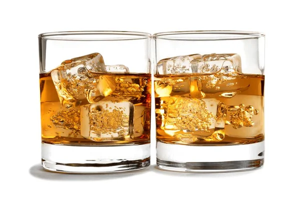 Glasses Whiskey Ice Background Close — Stock Photo, Image