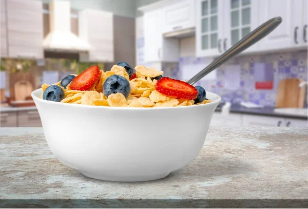 Healthy Breakfast Bowl Corn Cereal Berries — Stock Photo, Image