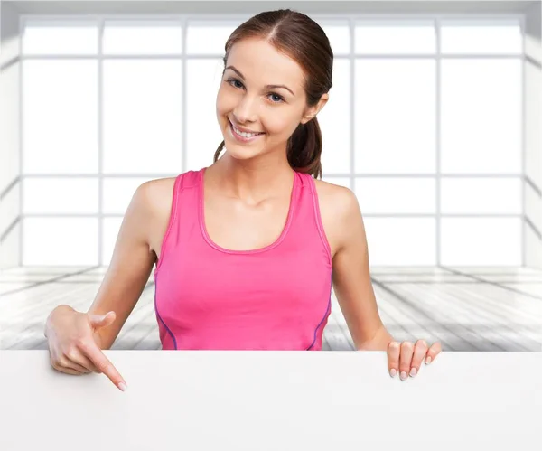 Jonge Mooie Vrouw Met Banner — Stockfoto