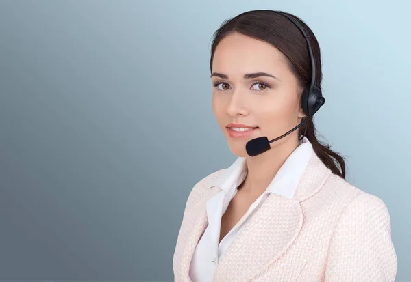 Young Woman Face Headphones Call Center Support Concept — Stock Photo, Image