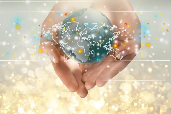 Hands Holding Globe Global Network Concept — Stock Photo, Image