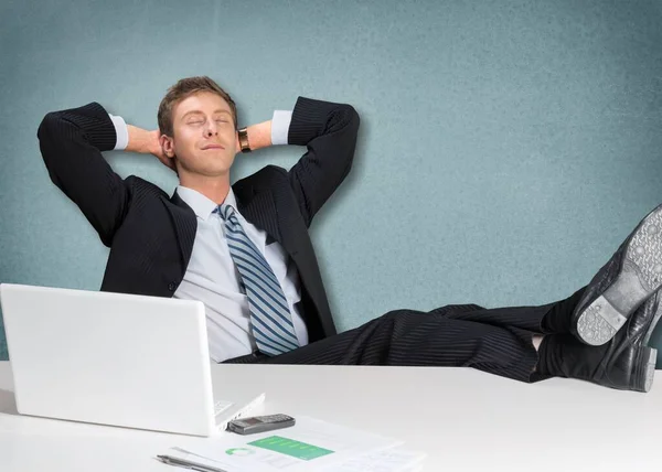 Hombre Negocios Sentado Oficina Trabajando Portátil — Foto de Stock