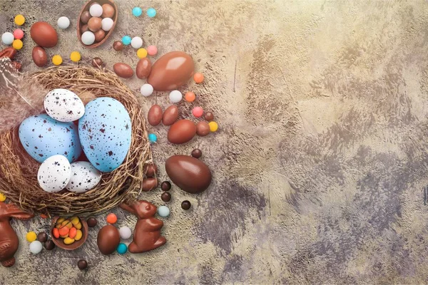 Easter Eggs Quail Eggs Brown Background — Stock Photo, Image