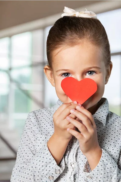 Little Girl Red Heart Decoration — Stock Photo, Image
