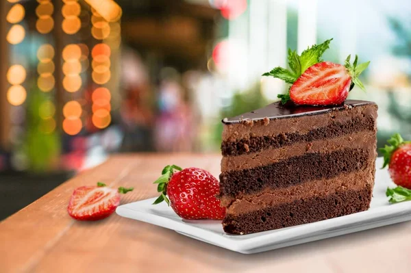 Deliziosa Torta Cioccolato Con Fragole Menta — Foto Stock