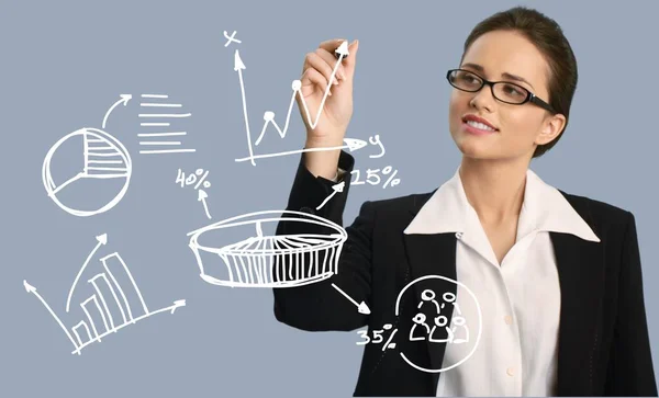 Young Business Woman Drawing Plan New Year Chart — Stock Photo, Image