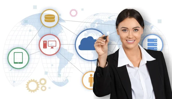 Geschäftsfrau Und Cloud Computing Konzept Stockbild