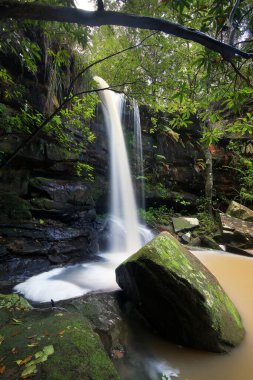 Büyük şelale ve kayalar yağmurdan sonra çalılıklarda