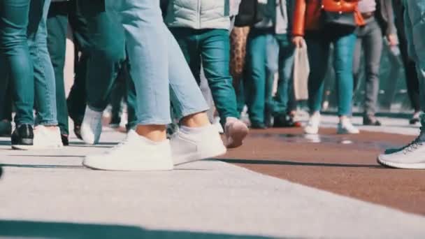 Legs of Crowd People Walking on the Street, Close-up of People feet, Slow Motion — 图库视频影像