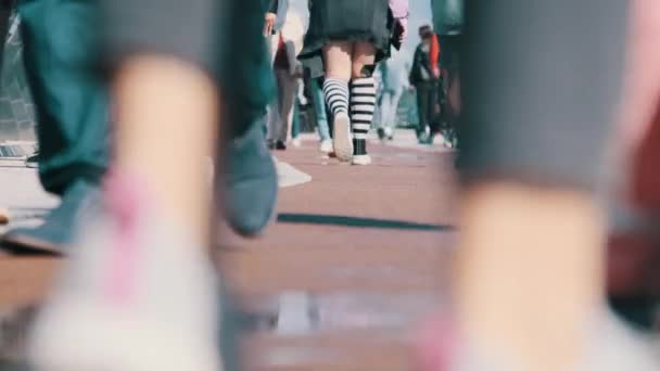 Legs of Crowd People Walking on the Street, Close-up of People feet, Slow Motion — Stockvideo