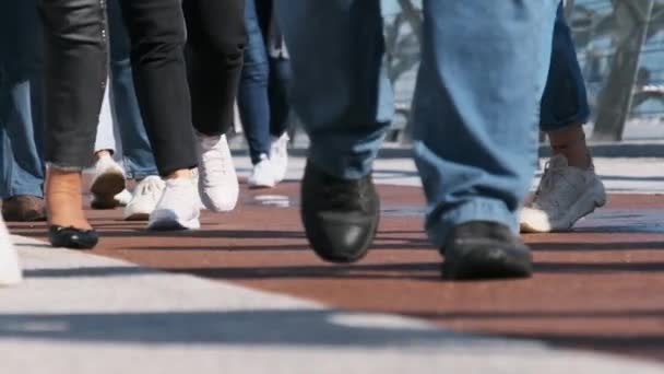 Legs of Crowd People Walking on the Street, Close-up of People feet, Slow Motion — Stok Video