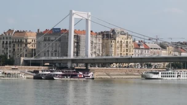 Будапешт, вид на Цепной мост через Дунай, Венгрия — стоковое видео