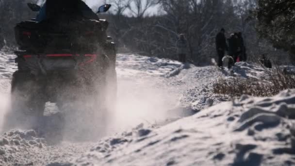 Riding an ATVs in the Winter Forest, Slow Motion — Stok video