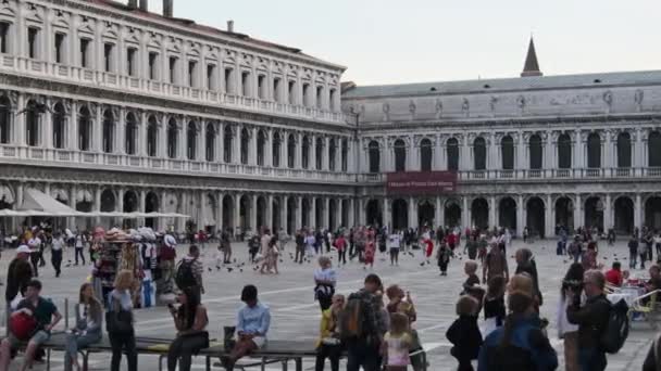 ヴェネツィア,イタリアのサンマルコ広場を歩く人々の群衆,パノラマビュー — ストック動画