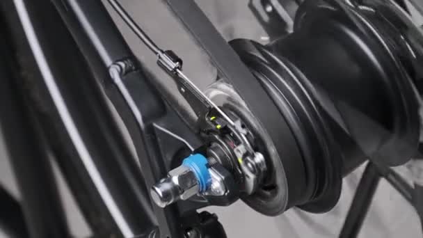 O Hub Planetário em uma Bicicleta de Unidade de Cinto Rotativa, Mecanismo de Mudança de Engrenagem Traseira — Vídeo de Stock