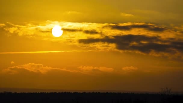 Dramatic Sunset in the Sky Through Orange Layered Cumulus Clouds, Timelapse — Stock Video