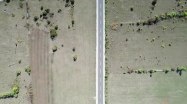 Yeşil Alanlar Arasındaki Platoda Boş Asfalt Yolu 'nun Üst Hava Görünümü
