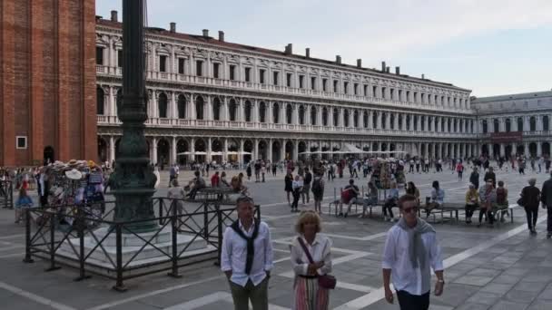 Folle di persone che camminano in Piazza San Marco a Venezia, Italia, Vista Panoramica — Video Stock
