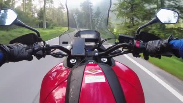 POV Motociclista Passeios em moto por Scenic Green Mountain Road, Swiss Alp, Moto Trip — Vídeo de Stock