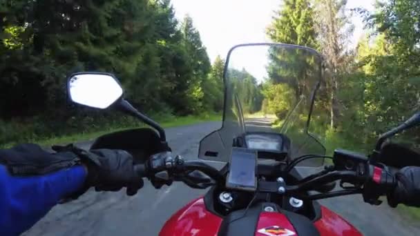 Motorcyclist on Motorbike Rides on a Beautiful Landscape Mountain Road, POV — Stockvideo