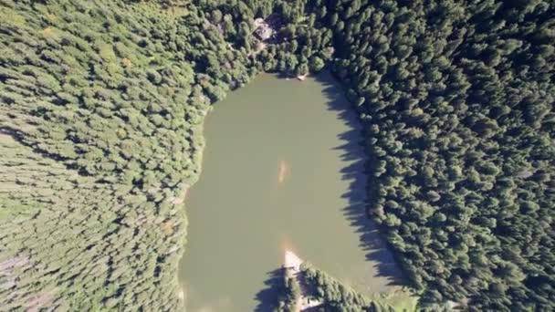 Вид с воздуха на озеро Синевир в Карпатах, Украина, Европа — стоковое видео