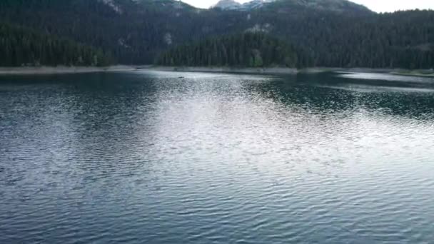 Aerial view Black Lake in Montenegro, Mountain Crno Jezero in Durmitor Park — Stock Video