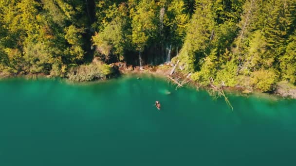 공중에서 본 크로아티아 국립 공원의 플리트 비체 호수, 깨끗 한 자연 — 비디오