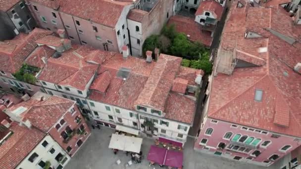 歴史的建造物や鐘楼、スカイライン、イタリアの航空ビューヴェネツィアの都市 — ストック動画