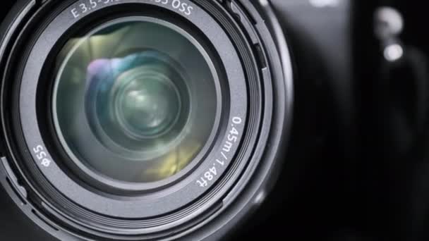 The Camera Lens Rotates, Lights Reflecting Off Glass, Robotic Camera Movement — Stock Video