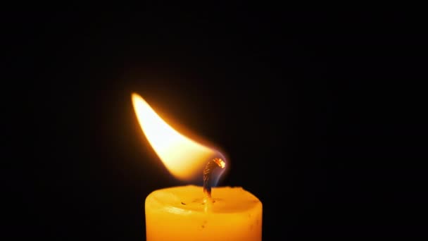 Candle Flame on Black Background, Close-up — Stock Video