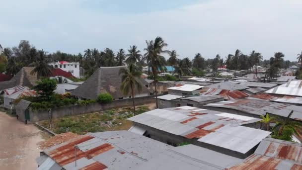 Aerial View African Slums, Dirty House Roofs of Local Village, Zanzibar, Nungwi — Stok Video