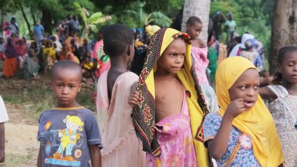 Ciekawski Lokalne afrykańskie dzieci patrząc w kamerę w wiosce, Zanzibar, Afryka — Wideo stockowe