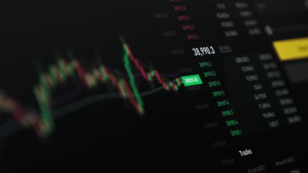 Bitcoin Negociação com Evolução de Preços, Criptomoeda Gráfico de Câmbio Online — Vídeo de Stock