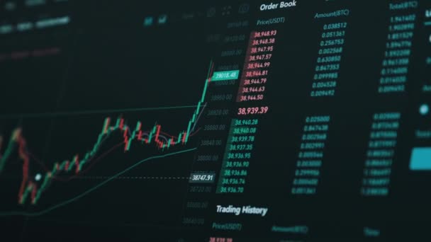 Биткоин торгуется на бирже криптовалют Chart Online — стоковое видео