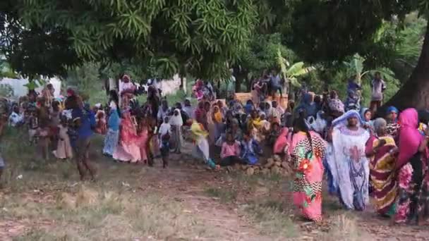 Crowd of Local People Celebrating African Wedding in a Local Village, Zanzibar — Stock Video