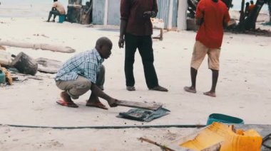 Yerel Afrikalı Balıkçılar Balık Pazarı 'nda Taze Ahtapot Parçası' nı Yendi