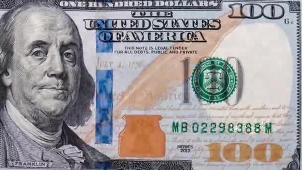 100 Dollari Bill con numeri seriali Cambio, Stop Motion, Primo piano — Video Stock