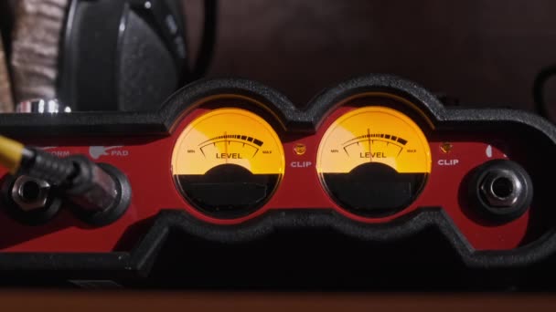 Two Analog Dial Level Indicators of Sound Signal, Vintage VU Meters — Stock Video