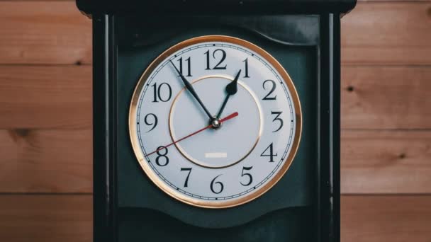 Vintage Clock Arrow Rotate at 1 PM or AM, Full Turn of Time Hands, Timelapse — 비디오