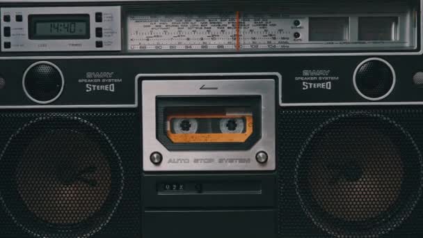 Vintage Audio Cassette Rotates in Old Tape Recorder — Stock Video