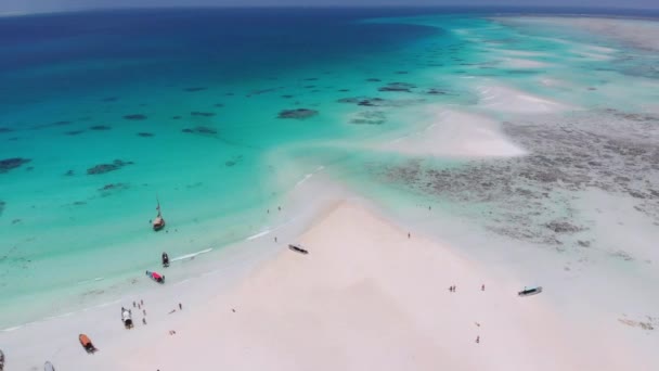 Sandbanker i mitten av oceanen vid Tropical Island Mnemba, Zanzibar Flygfoto — Stockvideo